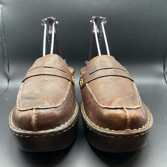 BORN Shoes Women Brown Leather Slip On Wedge Mules Clogs Handcrafted W6607 SZ 7 - Picture 4 of 10
